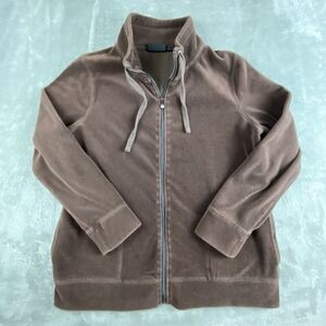 Onque Casual Jacket Womens Medium Gray Velour Full Zip Drawstring Mock Neck